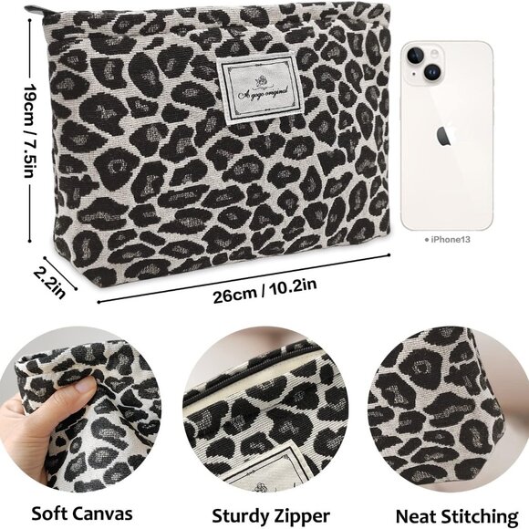Leopard Makeup Bag Organizer Cosmetic Bags for Women and Girls,Travel Toiletry B - Picture 3 of 6